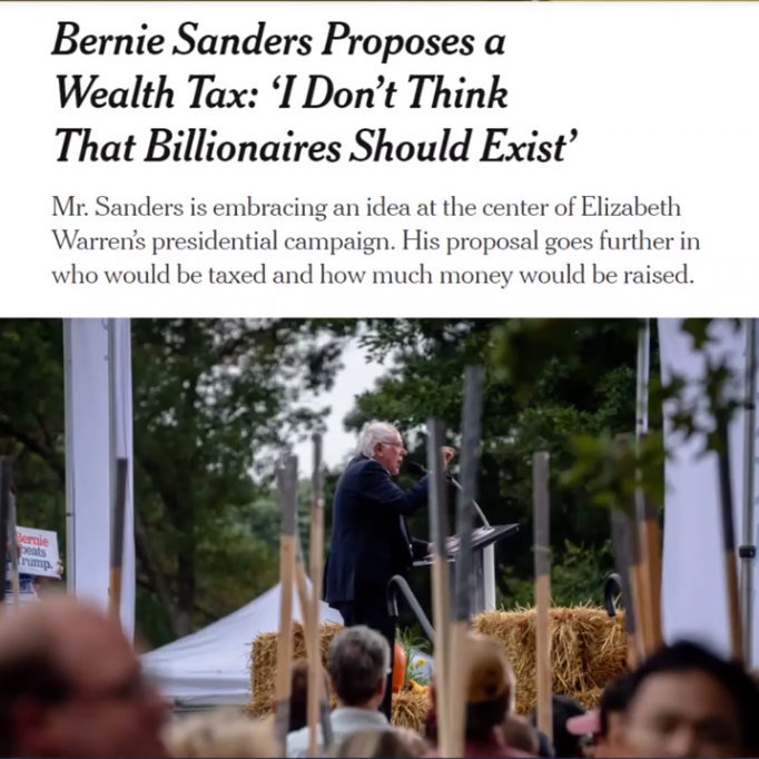 Image of headline - Bernie Sanders proposes wealth tax